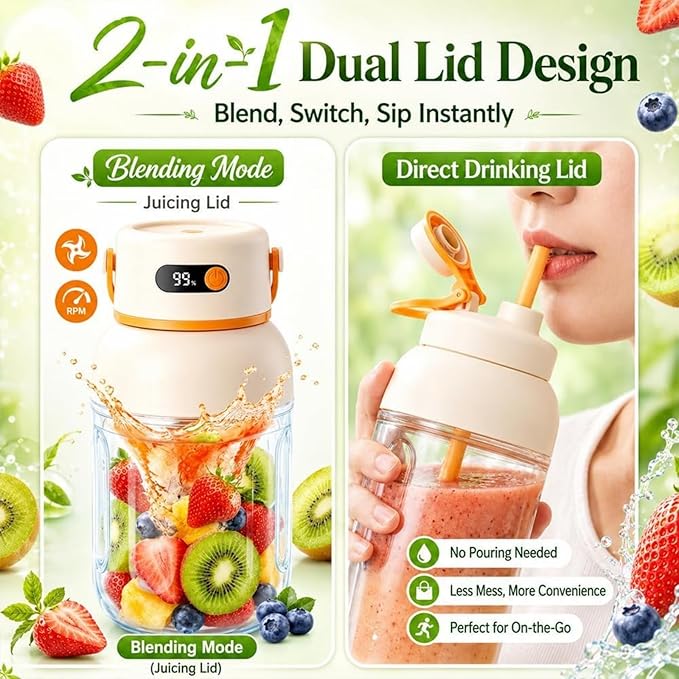 Multifunctional Portable Juicer Cup, Portable Electric Juicer Cup with Zero Cord Hassle, USB-C Rechargeable Travel Juicer for Home, Gym, Office and Outdoor (1200ml, 1)