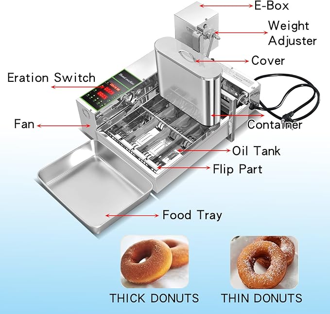 Kolice Commercial Mini Donuts Making Machine Frying Donuts Makchine - 4-Rows Production, 5.5L Hoppers, 1,800 Pcs Per Hour, Auto Counting, Timer and Temperature Control