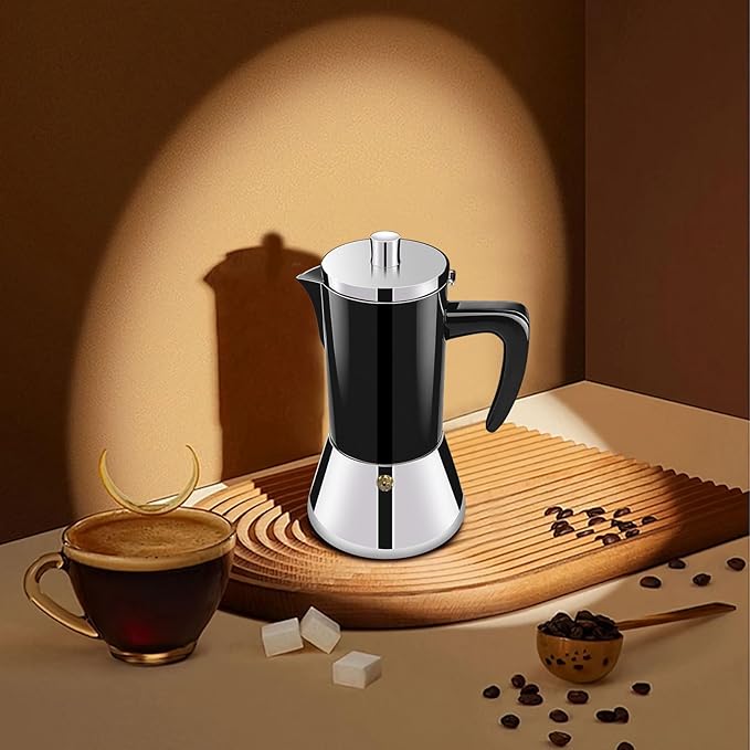 6 Cup Thickened 304 Stainless Steel Moka Pot Stovetop Espresso Maker Cafeteras Italian Percolator Espress Makers Capable Greca Mocha Coffee Machine for Induction Home and Camping 300ml 10oz