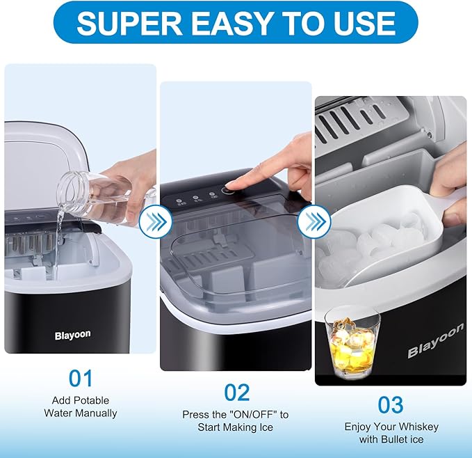 Ice Maker Countertop, Portable Ice Machine Self-Cleaning, Portable Ice Cube Maker with Ice Scoop and Basket, Ice Cube Maker for Home Kitchen Party
