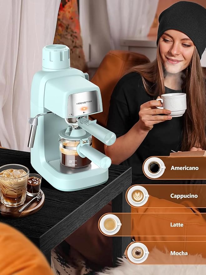KEENSTAR 3.5Bar Espresso Machine with Milk Frother, 800W Compact Espresso and Cappuccino Machine with Preheating Function, 4 Cup Espresso Maker for Cappuccino or Latte, Gift for Coffee Lover
