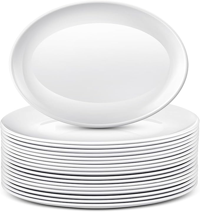 Dandat 24 Pcs Large Serving Platters Oval Trays White Plates Serving Dish for Wedding Party Restaurant Home Steak, Taco, Sushi, Appetizer, Cake (12 Inch)