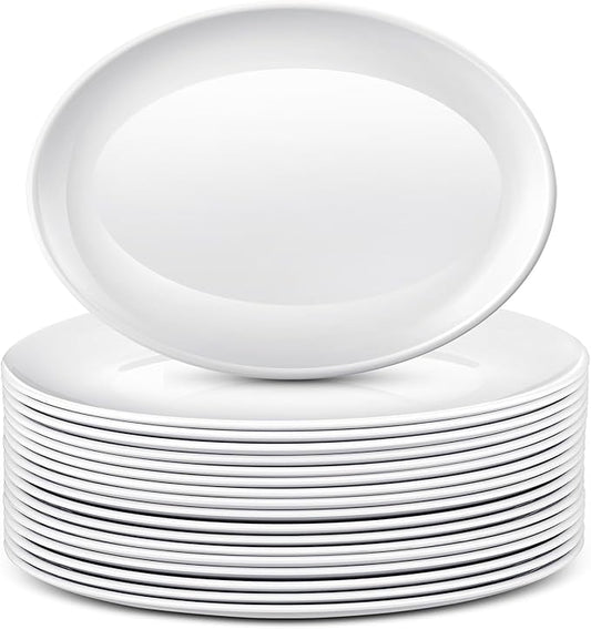 Dandat 24 Pcs Large Serving Platters Oval Trays White Plates Serving Dish for Wedding Party Restaurant Home Steak, Taco, Sushi, Appetizer, Cake (12 Inch)