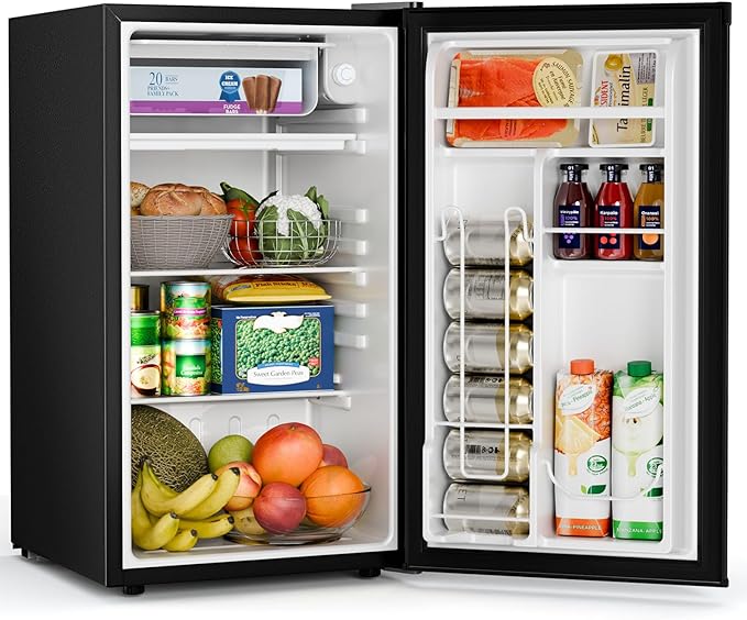 Antarctic Star 3.2 Cu.Ft.Compact Refrigerator with Freezer, Mini Fridge Single Door with Adjustable Thermostat,Removable Glass Shelves for Apartment,Dorm,Office,Kitchen，SILVER