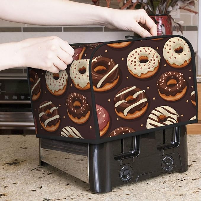 Toaster Cover 4 Slice Food Donuts Pattern Waterproof Appliance Cover with Hang Loop Bread Baker Toaster Cover for Kitchen