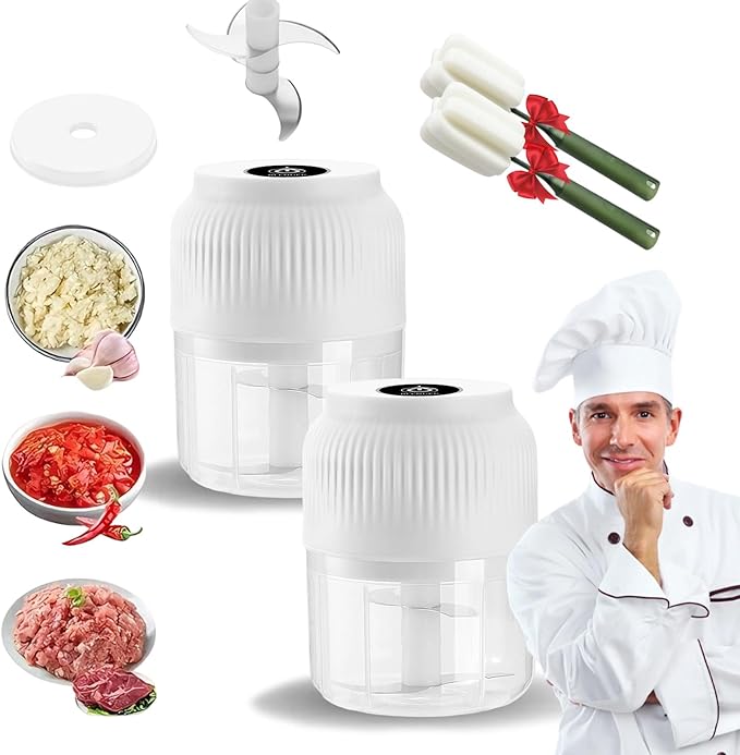 2026 Upgraded Electric Garlic Chopper, Mini Portable Veggie Cutter, USB Rechargeable, 350ML Portable Cordless Mini Food Processor for Nuts Chili Onion Minced Meat and Spices (2PCS-C)