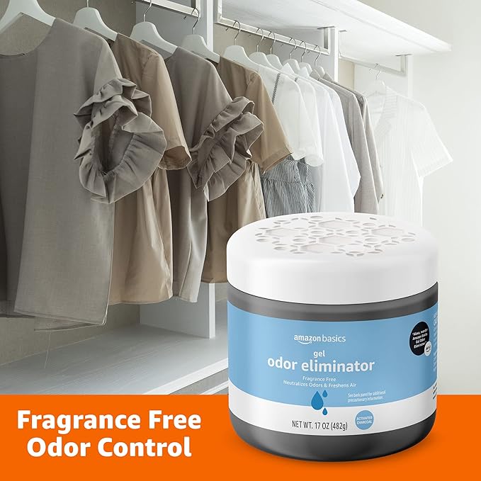 Amazon Basics Odor Eliminator, Gel, Activated Charcoal | Fragrance Free | 17 Oz | Pack of 2