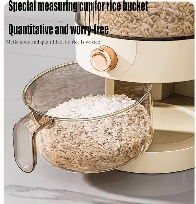 Peaoop 11LB Rice Dispenser, Large Grain Container Storage with Lid Measuring Cylinder Household Cereal Dispenser Bucket for Kitchen Soybean Corn(11lb)