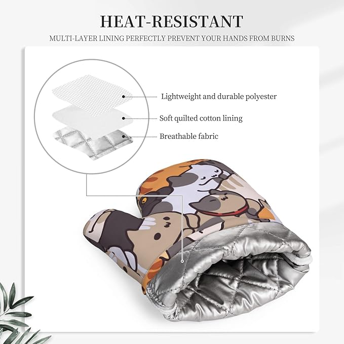 Fun Cat Cartoon Animal Face Oven Mitts and Pot Holders Set of 4 Silicone Heat Resistant Oven Mitten Potholders Non Slip Gloves Kitchen Decor for BBQ Cooking Grilling Baking