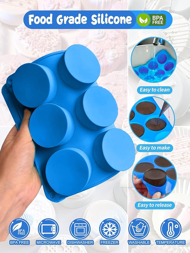 3 Pcs Round Chocolate Cookie Molds Set ,12-Cavity Round Silicone Mold with 30 Clear Treat Boxes, Round Baking Mold for Oreos,Candy, Mini Cake, Individually Wrapped Cakesicle Party Favor Packaging
