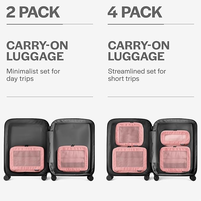 Aerotrunk Compression Packing Cubes for Travel - Luggage Organizer Bags - Double Zipper Packing Cubes for Suitcases (2-Pack, Rose)