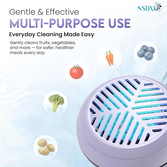 Fruit and Vegetable Washing Machine, Fruit Vegetable Cleaner Device, Portable USB Wireless Veggie Wash with Purification Technology, for Washing Fruits, Vegetables, Rice, Meat, Purple