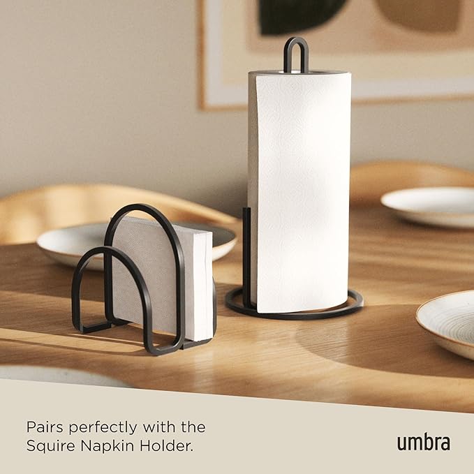 Umbra Squire Napkin Holder for Square and Rectangular Dinner, Cocktail, Luncheon Napkins, Modern Metal Design Looks Like Cast Iron, Black