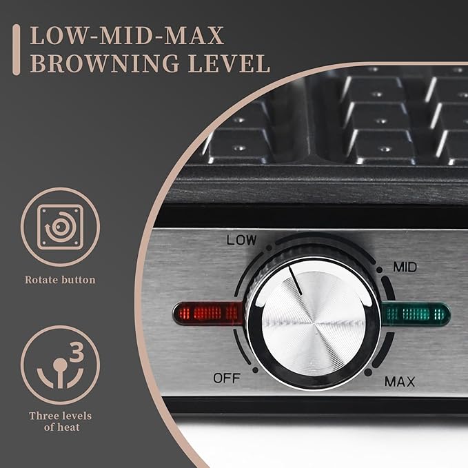 UVFAST Waffles Maker Waffle Iron, 4 Belgian Square Waffle Maker, Belgian Waffle Maker Thick with Non-stick Plate, Breakfast Waffle Machine Make Waffle in Minutes, 3 Browning Level, 1200W