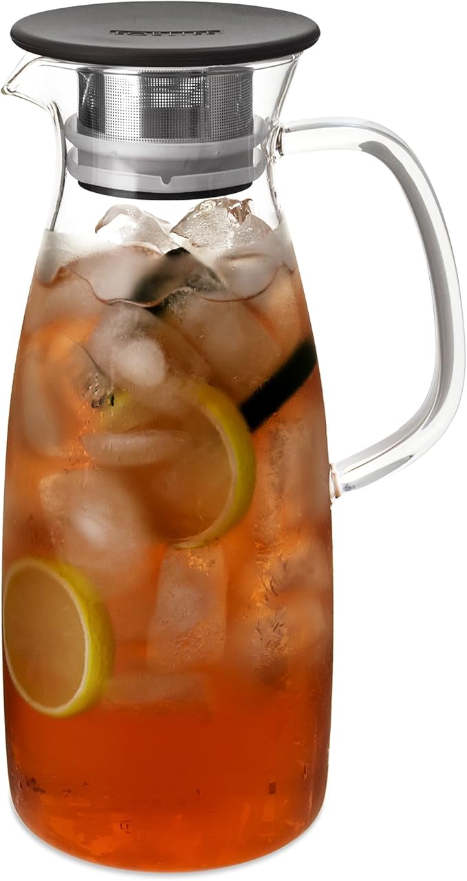 FORLIFE Mist Glass Ice Tea Jug, 50-Ounce, Black