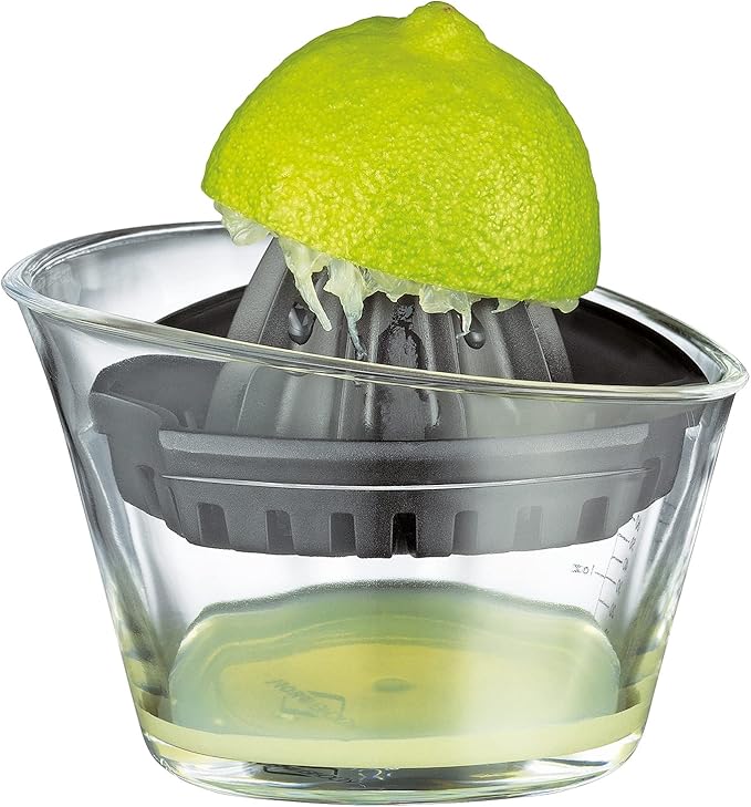 Küchenprofi 1367001000 Plastic Lemon Squeezer with Measuring Scale up to 70 ml and Pourer, Manual Juicer/Citrus Juicer/Lime Juicer for Lemons and Citrus Fruits, Black