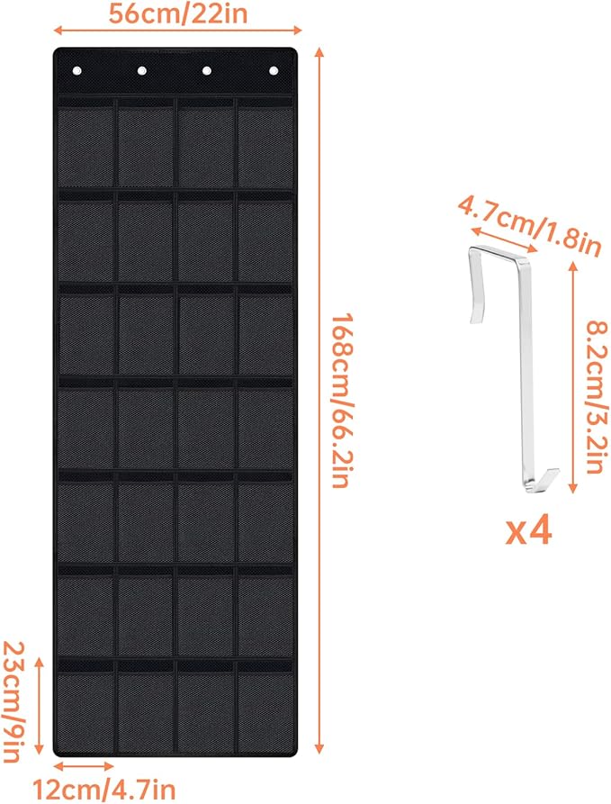 NiHome 28-Pocket Over-the-Door Organizer for Stanley Cups, Large Tumblers, Water Bottles, Travel Mugs, Lids, Space-Saving Elastic Mesh Bottle Holder for Kitchen, Pantry, RV, Cabinet Doors (Black)