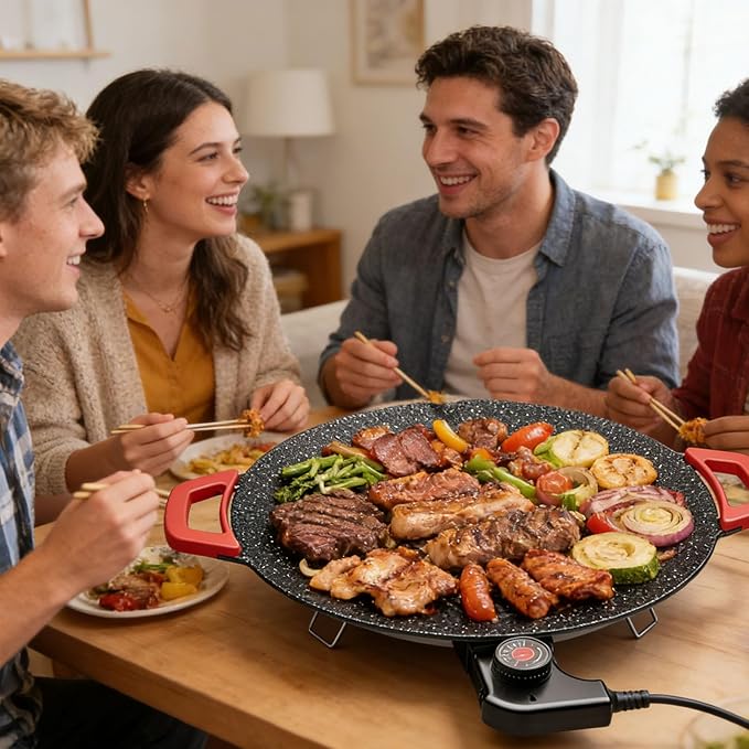 Indoor Smokeless Electric Griddle, Nonstick Electric Grill for Indoor Cooking, Portable Tabletop Flat Top Griddle with Temperature Control, Easy Clean Electric Griddle for Pancakes, Eggs, Steak & BBQ