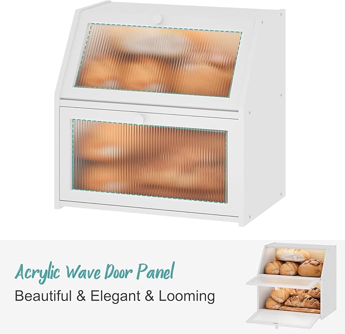 White Bread Box, Extra Large Bamboo Wood Bread Box, White Bread Storage Container