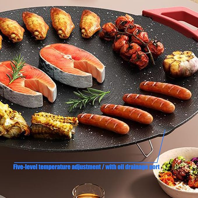 Indoor Smokeless Electric Griddle, Nonstick Round Tabletop Grill with Temperature Control, 1000W Fast Heating, Oil Drain Design for Steaks, Burgers, Pancakes, BBQ (28 cm/11 inch)