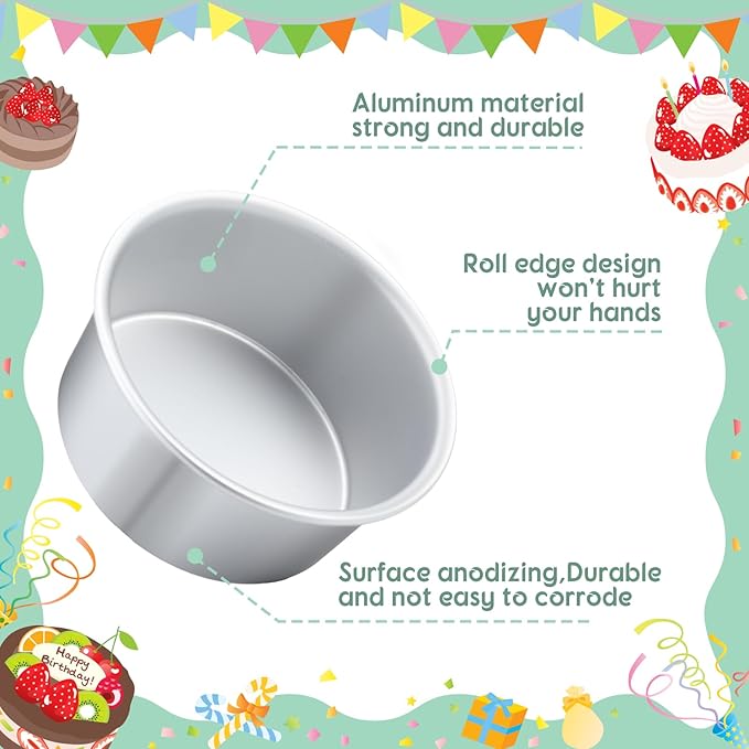 Nuenen 6 Pcs 6 Inch Round Cake Pans Aluminum Round Mold Smash Cake Baking Cheesecake Pans for Home Party Baking Supplies