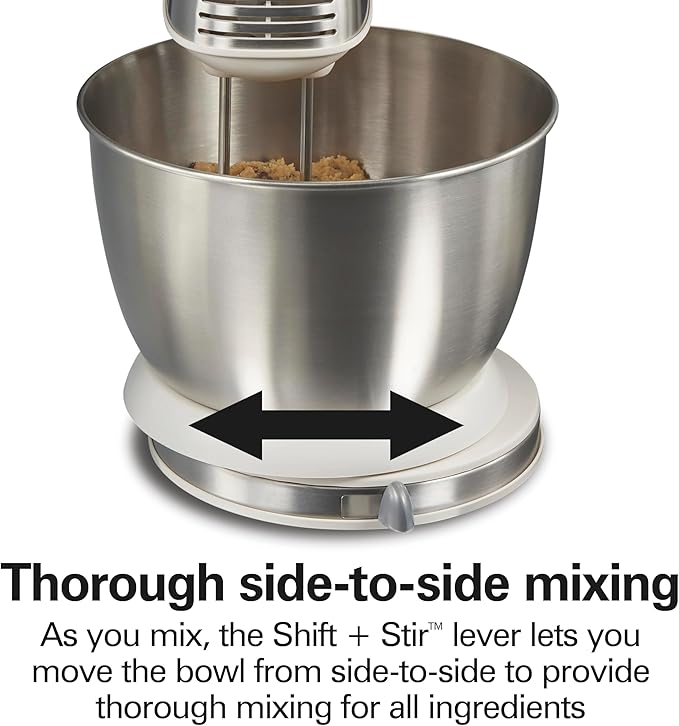 Hamilton Beach Classic Stand and Hand Mixer, 4 Quarts, 6 Speeds with QuickBurst, Bowl Rest, 290 Watts Peak Power, White (64655)