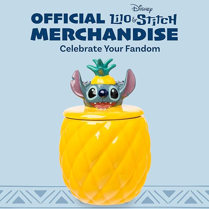 Silver Buffalo Disney Lilo and Stitch Pineapple Tropical 3D Sculpted Ceramic Cookie Snack Candy Jar (Medium)