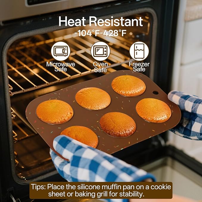 4 Pack Silicone Muffin Pan for Baking, Regular Size Nonstick Cupcake Pan, 6-Cup Silicone Muffin Tin BPA Free Dishwasher Safe, Great for Muffin Cupcake Brownie Egg Tart