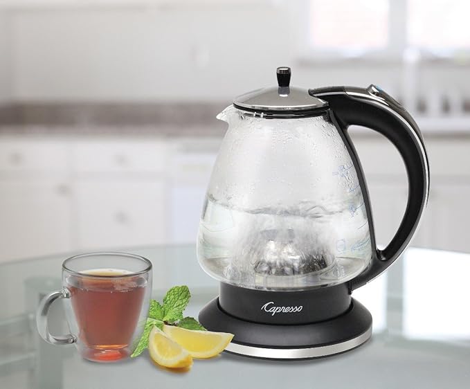 Capresso H2O Glass Rapid-Boil Kettle (48 oz, Black/Polished Chrome)