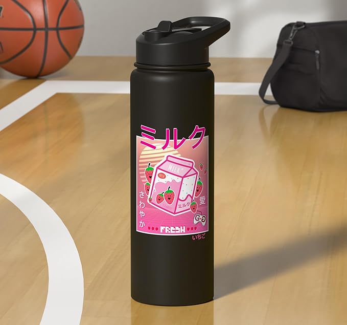 Strawberry Milk Carton Kawaii Pink Aesthetic Otaku Japanese Stainless Steel Insulated Water Bottle