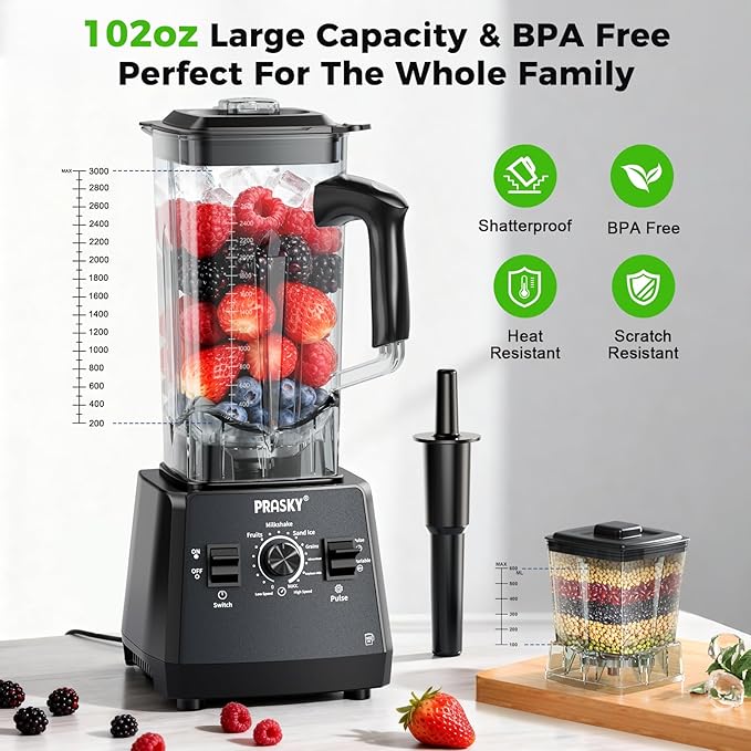 2400W High Speed Countertop Blender, 101oz Large Capacity, BPA-Free, 25000 RPM Blenders for Smoothies, Ice Crushing, Soups, Nut Butters & Baby Food (Gray, 3L)
