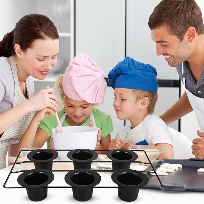 Thickened Carbon Steel Nonstick Muffin Pan 6-cup Deep Cupcake Baking Tray Oven Popover Pan for Home Baking, Black Coated Muffin Tin,