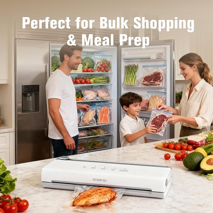75Kpa Vacuum Sealer Machine for Food, 5-in-1 Food Saver with Built-In Cutter & 20 BPA-Free Bags – Dry & Moist Modes, Compact Easy-to-Use Vacuum Sealer for Meal Prep (VS2093)