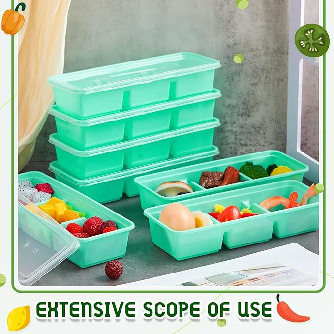 Hushee 10 Pack 17 oz Small Meal Prep Containers with 3 Compartments Snack Containers with Lid Disposable Plastic Bento Box Travel Lunch Food Boxes Stackable for Office Picnic (Green)