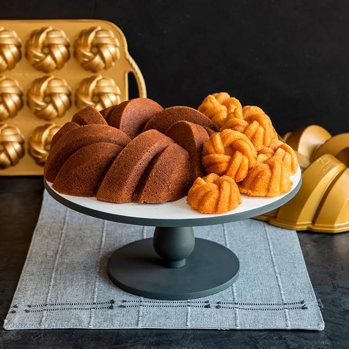 Nordic Ware NW 95577 75th Anniversary Braided Rope Bundt Cake Pan, Gold 12 Cup Capacity