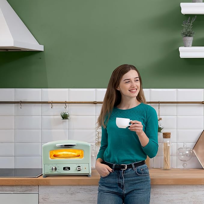 Graphite Heating Technology Pop-Up Toaster w/7 Heat Settings, 3 Toasting Functions & Unique Bagel Mode, Olive Green