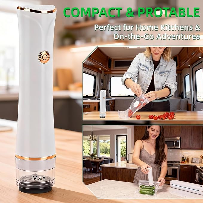 Compact Vacuum Sealer for Food Storage & Preservation,with Reusable Bags, Ultra-long 100-minutes Vacuuming Time,Chef-Preferred 6X Freshness Keep for Home Kitchen RV Travel Seal Meal