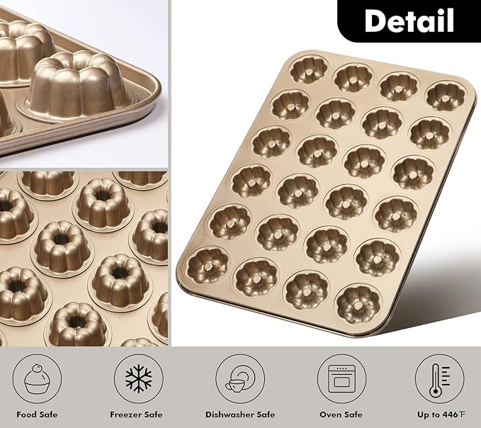 Webake 1.8" Mini Fluted Tube Cake Pan, 24-Cup Non-stick Bite Size Petite Fluted Cake Mold Heavy Gauge Carbon Steel Set of 2