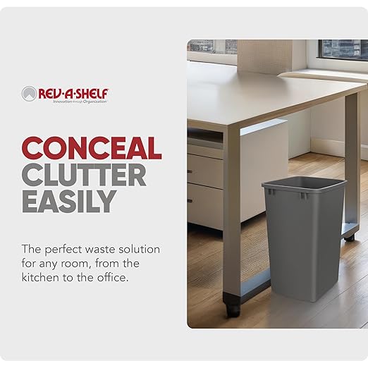 Rev-A-Shelf Polymer Replacement 35 Quart Trash Bin Recycle Waste Garbage Container for Kitchen Cabinet Pullouts, Gray, 2 Pack, RV-35-13-2