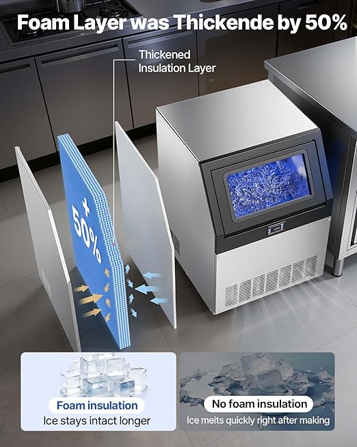 VEVOR Commercial Ice Maker Machine, 440 lbs/24h with 85 lbs Storage Capacity, Built-in/Freestanding/Under Counter, Stainless Steel Ice Maker with LED Display & Self-Cleaning, for Home Bar Restaurant