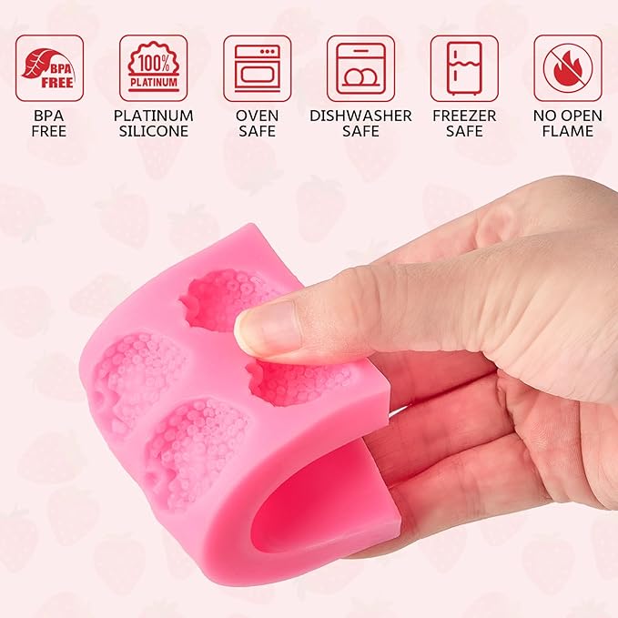Puyeipt 4 Pcs Strawberry Silicone Molds, 3D Strawberry Fondant Molds for Chocolates, Candies, Cake Decorations, Cupcake Toppers, Desserts