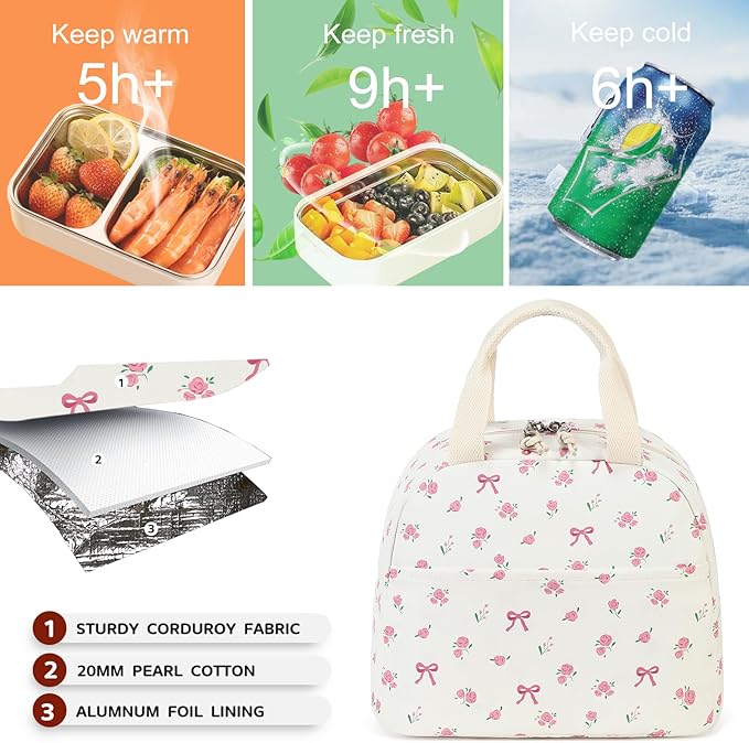 Bluboon Lunch Bag for Women Men Cute Lunch Tote Bags Reusable Insulated Lunch Box Large Capacity Reusable Insulated Cooler for Work Picnic or Travel