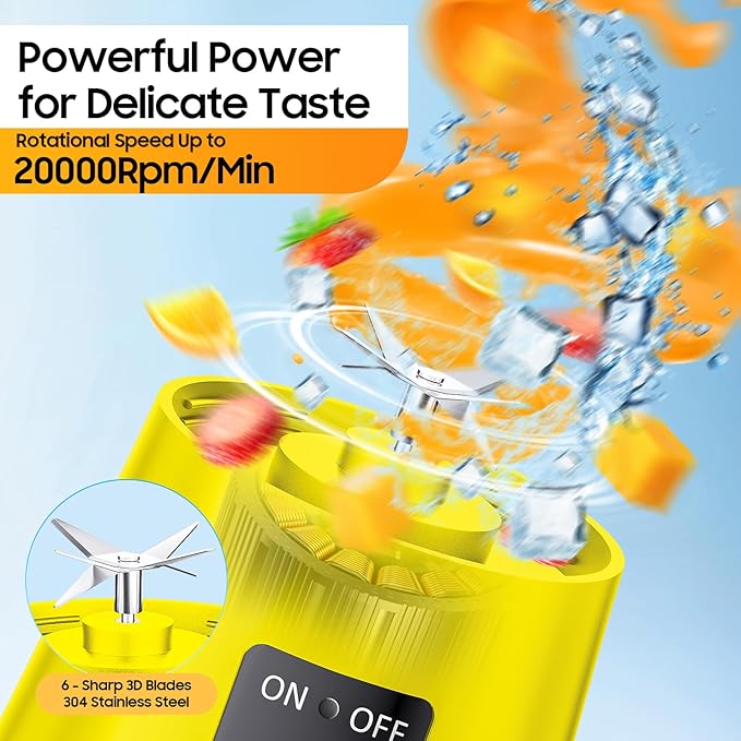 Portable Blender for Smoothies & Shakes - Cordless Personal Size Blender with 6 Blades, 380Ml Juice Cup, Lightweight & Rechargeable, Freshly Squeezed for Picnic/Sports/Office