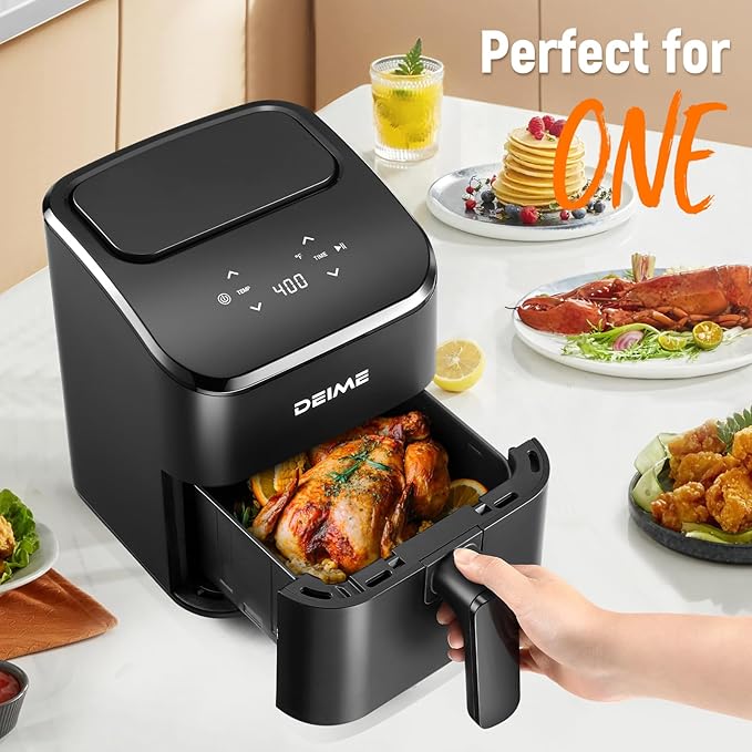 DEIME Air Fryer, Small Digital 3 Qt Airfryer Space Saving Compact, Bake, Reheat, Roasts for Quick Easy Meals, Mini Compact & Quiet, Nonstick & Dishwasher Safe Basket (Black)