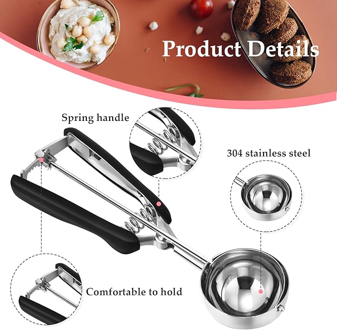 Yinder 4 Pcs Cookie Scoop Set Ice Cream Scooper Cookie Scoops for Baking Include 1/2 /3/4 Tbsp Stainless Steel Scooper with Trigger Release for Baking Cupcake Protein Balls Meatballs Muffin
