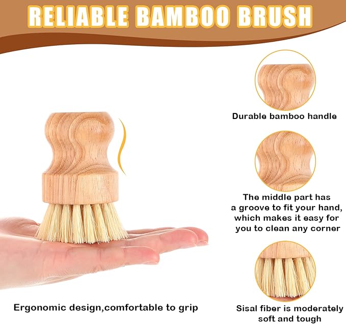 Nuenen 50 Packs Bamboo Dish Scrub Brushes Wooden Scrubbers Set Kitchen Dishwashing Scrubber with Natural Sisal Bristles for Iron Pot Pan Sink(Sisal)