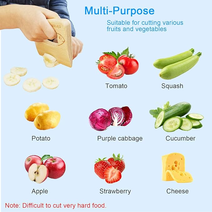 LUOLAO Wooden Kids Knife for Cooking and Safe Cutting Veggies Fruits, Cute Fish Shape Kids Kitchen Tools, Christmas Gifts for kids, 2-5 Years Old Applicable