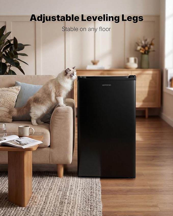 Upstreman 3.2 Cu.Ft Mini Fridge with Freezer, Single Door Compact Refrigerator, Adjustable Thermostat, Small Refrigerator for Dorm, Bedroom, Office, Black-BR321