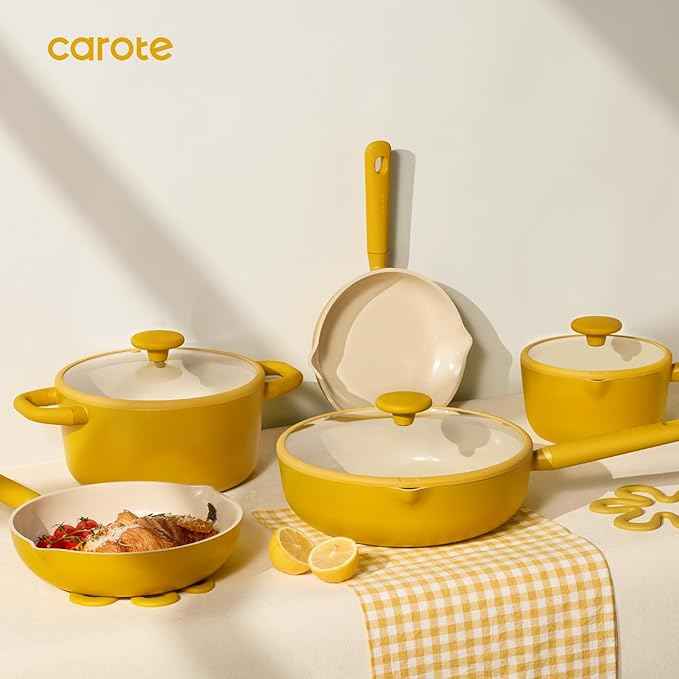 CAROTE 21pcs Cookware Set Nonstick Pots and Pans Set, Ceramic Cookware Set Induction Cookware, Non toxic Healthy Non Stick Kitchen Cooking Set, PFAS PTFE Free