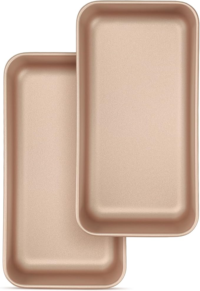 Leonyo 2 Pack Nonstick Loaf Pans for Baking Bread, 9x5IN Stainless Steel Loaf Pans for Homemade Bread Baking, Meatloaf, Bananas, Brownies, Lasagnas, Oven Safe, Rose Gold